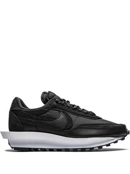 X Sacai Ldwaffle Black Nylon Sneakers