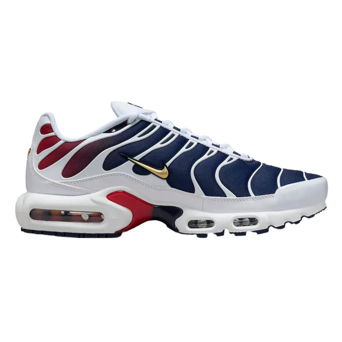 styleora Air Max Plus Men's Shoes White Metallic Gold-Obsidian-Team Red PSG styleora